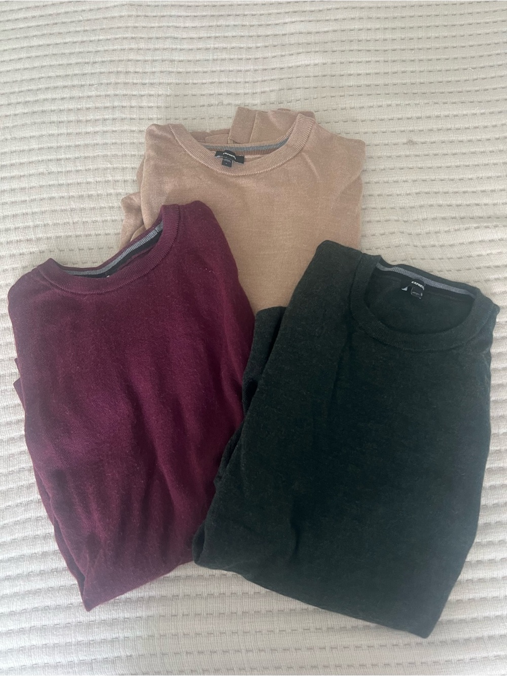 Express Men's Crewneck Sweater Trio — Burgundy, Tan, Black